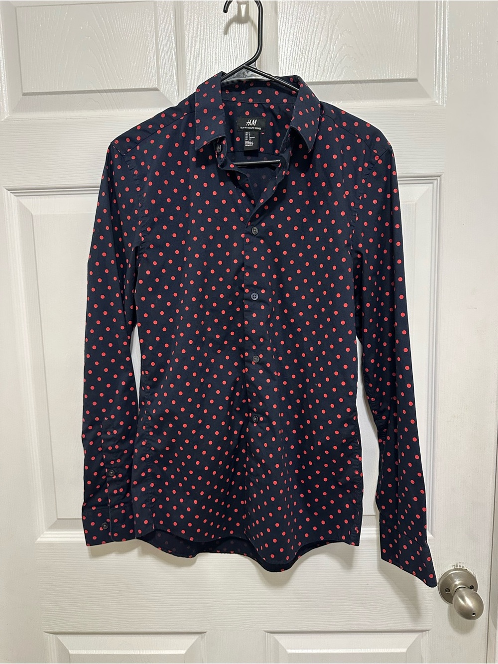 H&M Navy Shirt with Red Polka Dots - Men's Button-Down